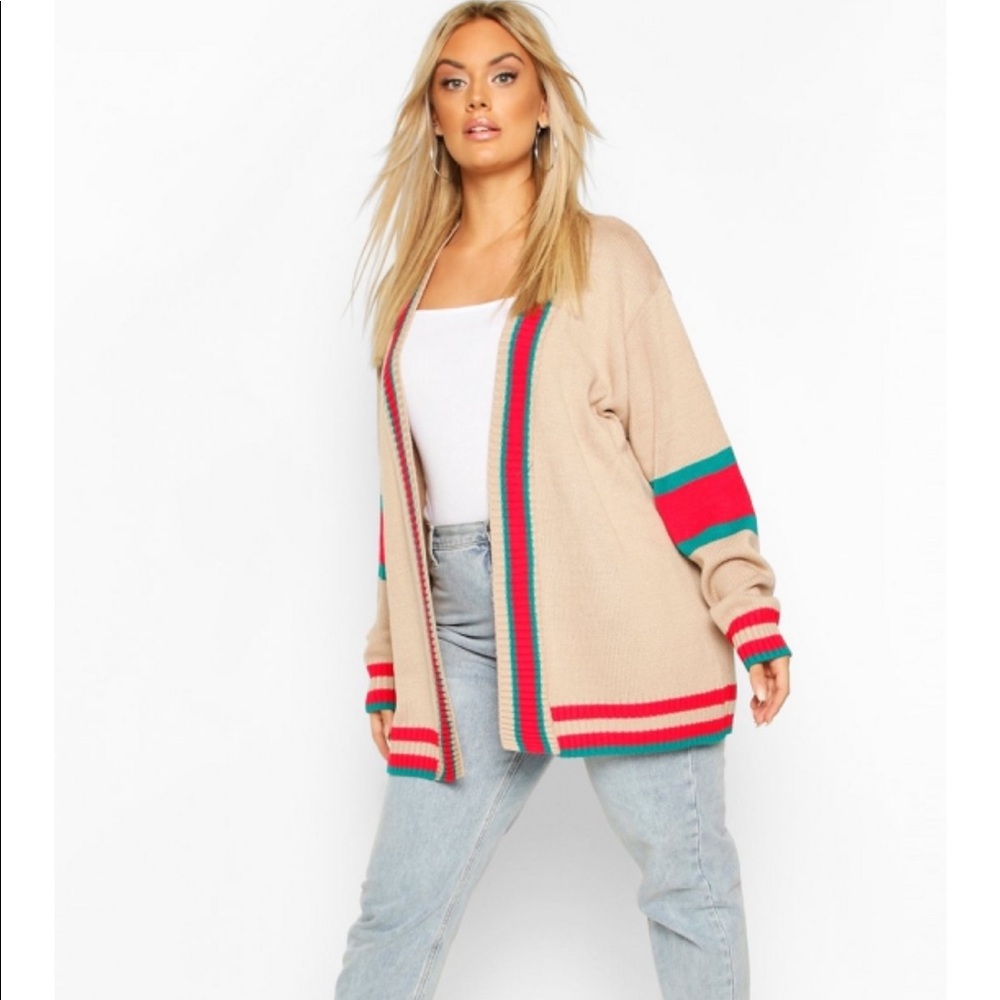 Stripe contrast oversized cardigan by Boohoo